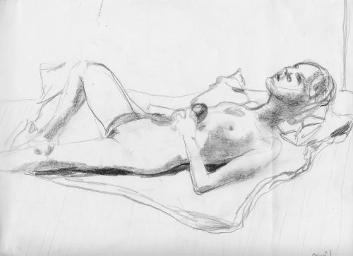 Jillian Page with apple, in 20-minute reclining pose for Figure Drawing workshop in Montreal on Oct. 20, 2013.